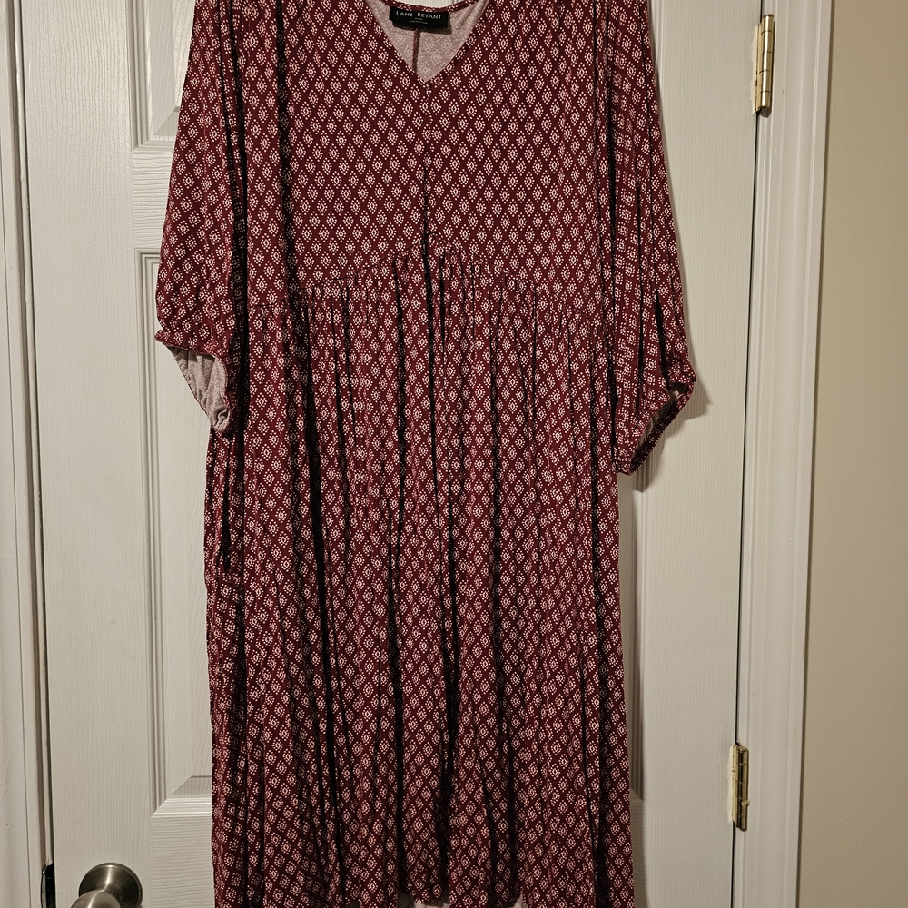 Lane Bryant Burgundy Patterned Midi Dress 26/28